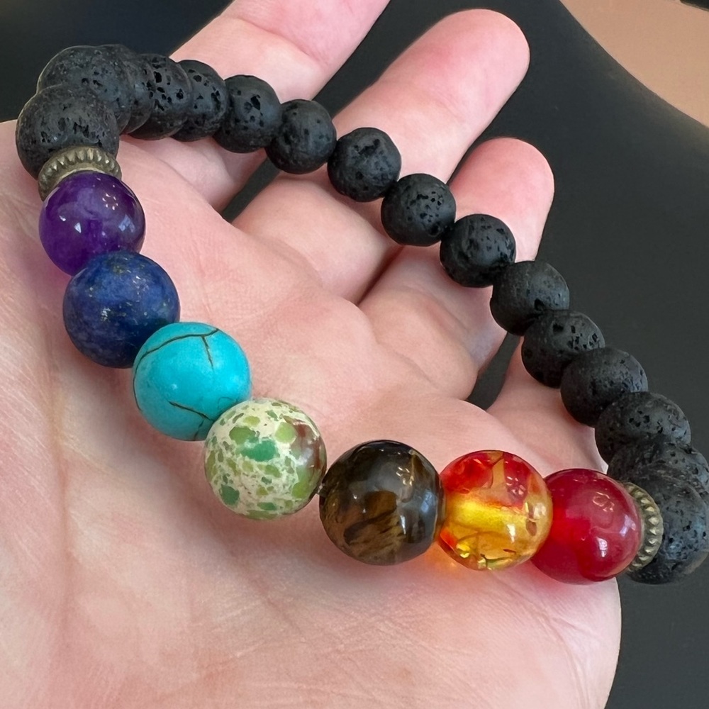 7 Chakra Healing Crystal Natural Raw Rough Stones Diffuser Bracelet